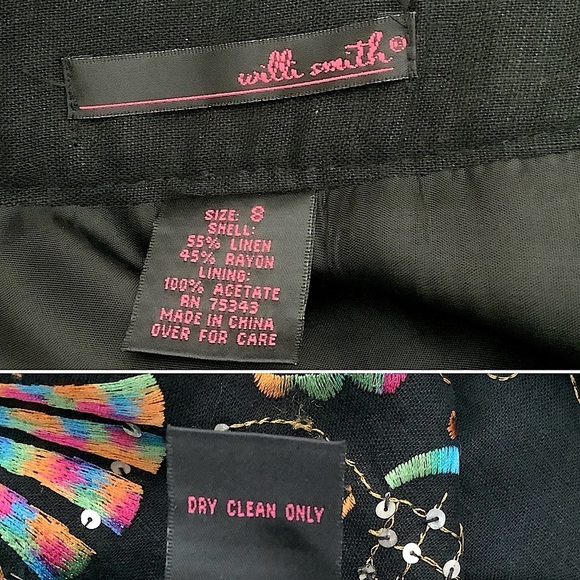 VINTAGE Embroidered Linen Skirt Black A-line Midi Pin-Up Retro Rockabilly 8 - Picture 7 of 12